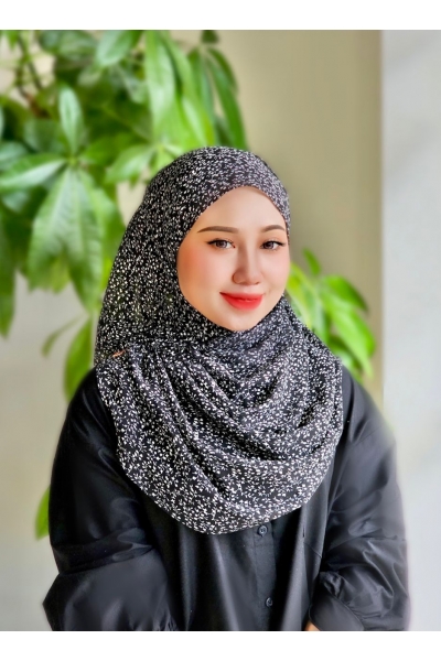 TUDUNG SEMINIT PRINTED - BLACK WHITE